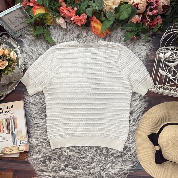 Rebecca Taylor Tech Lace Sweater White Textured Short Sleeve Crewneck Pullover - Picture 4 of 16